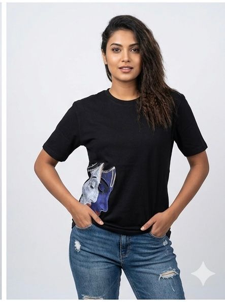BLACK RADHA KRISHNA DTF PRINT T SHIRT