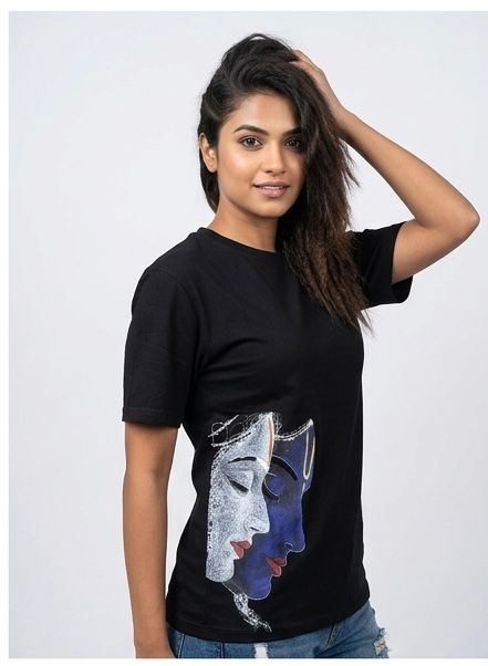 BLACK RADHA KRISHNA DTF PRINT T SHIRT