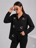 Elegant Black Handwork Heart-Shape Embroidered shirt