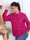 Galaxy Stone Embellished Handcrafted Pink Shirt