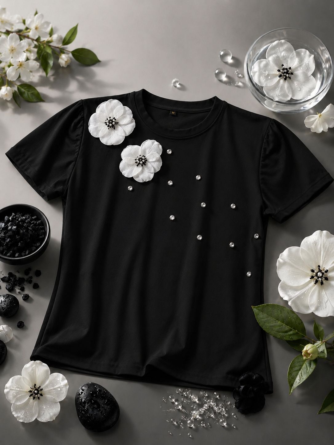 BLACK COLOUR HAND-WORK T SHIRT