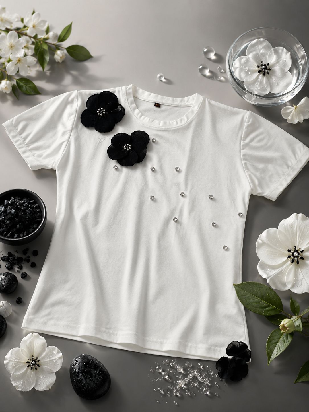 AASHYAA HAND-WORK WHITE T-SHIRT