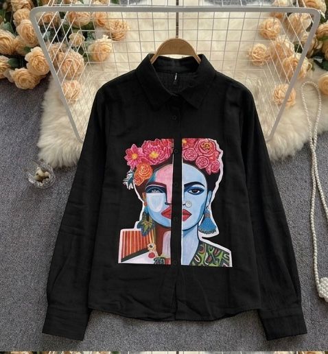 PREMIUM BLACK SHIRT WITH CREATIVE FACE ART