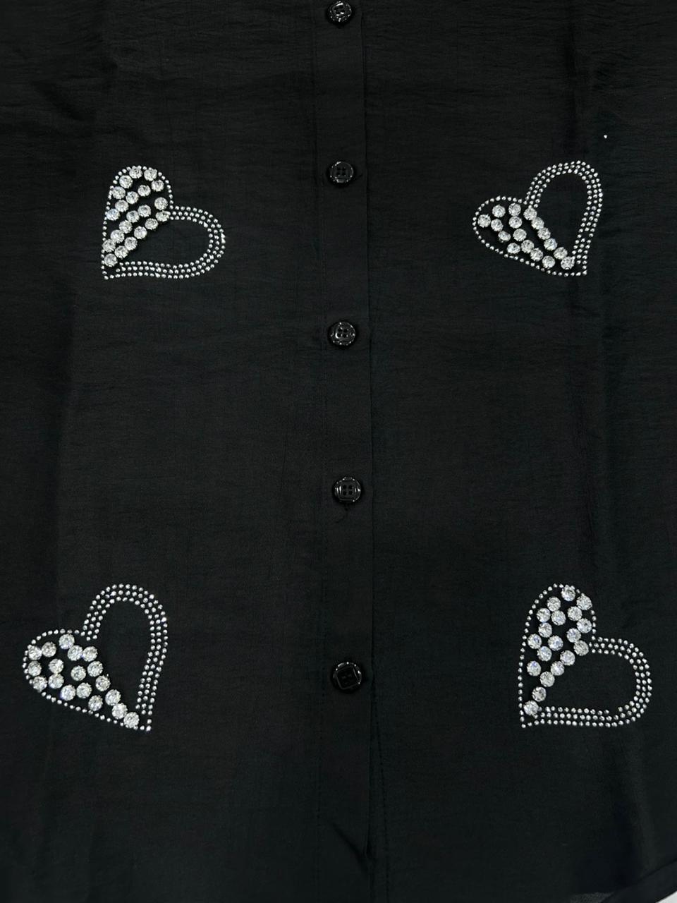 Elegant Black Handwork Heart-Shape Embroidered shirt