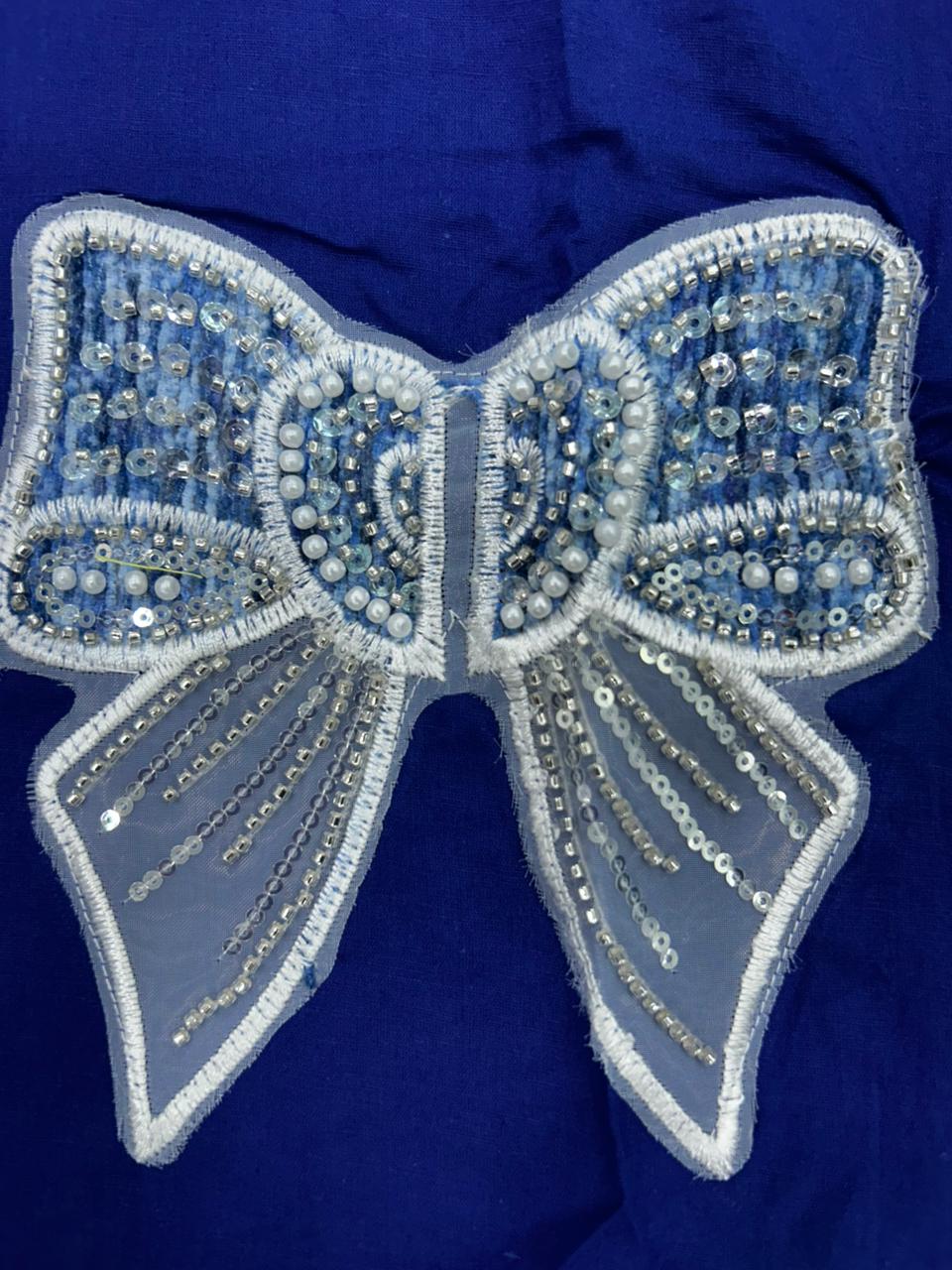 Artisan Hand-Embellished "Coquette" Bow Shirt in Royal Blue